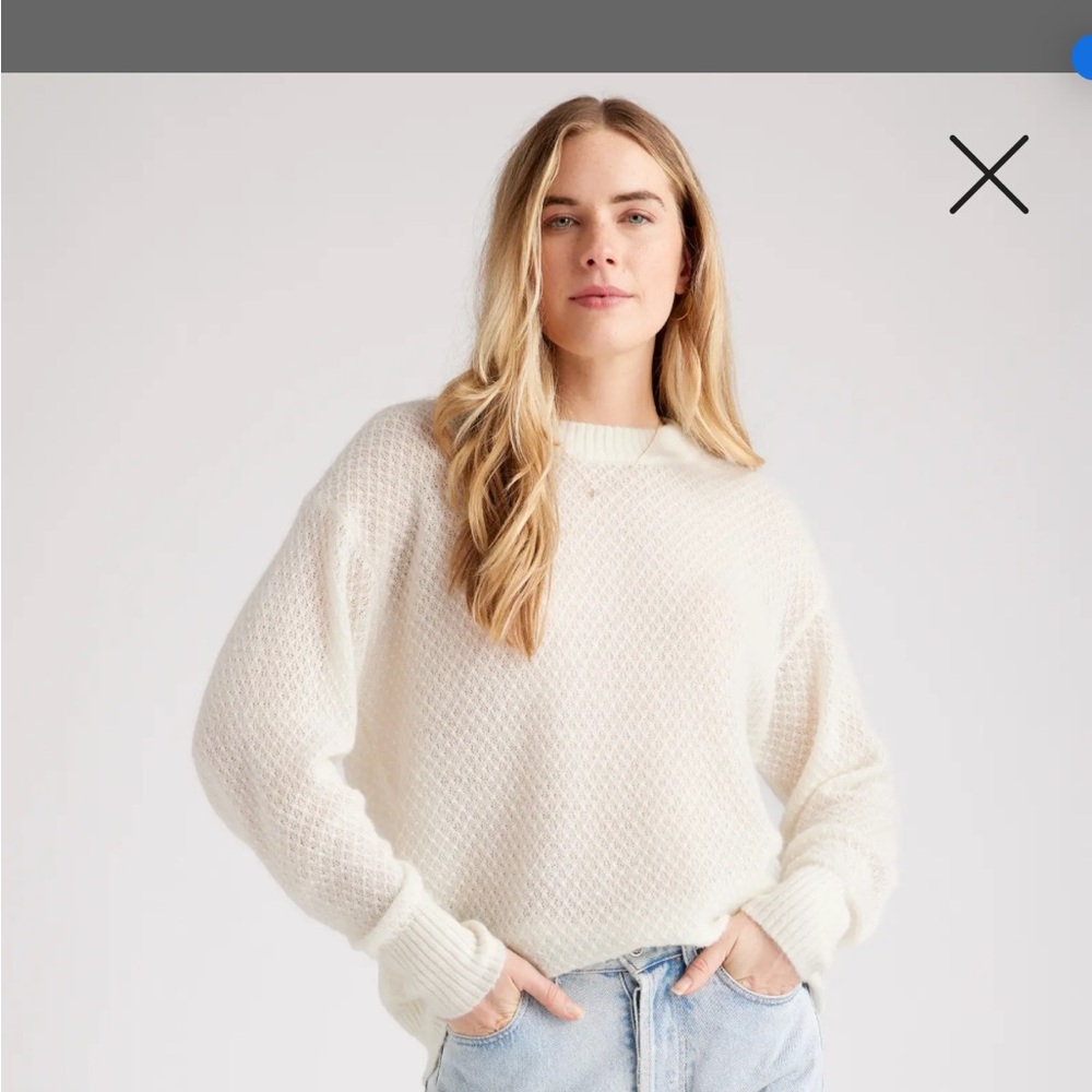 Baby Alpaca-Wool Diamond Stitch Crew - Ivory